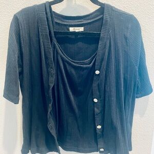 Madewell Black Button-Down Shirt With Camisole Set